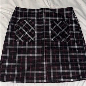 Soho Apparel Black and Pink Plaid A-Line Skirt